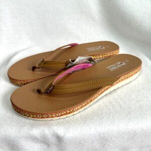Bobs Skechers Brown Thong Sandals 11 Pink Green Embroidered Edge 31882 New